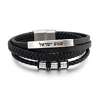 SINGLE BLACK LEATHER BRACELET WITH MAGNETIC CLASP BY MENVARD