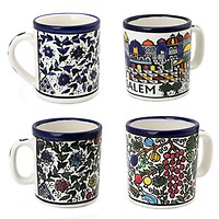 Armenian Ceramic 'Fishes' Espresso Cup Set from Jerusalem