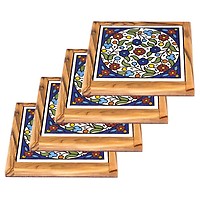 Olive Wood & Armenian Ceramic Serving Tray Israel Details about   Colorful Flowers #6 