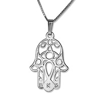 Silver and Zircon Stones Hamsa Pendant Necklace with Evil Eye