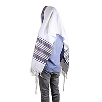 Talitnia Acrylic Wool Traditional Tallit Prayer Shawl (Blue and Gold  Stripes), Religious Articles