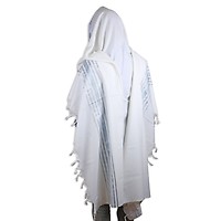 100% Wool Tallit Prayer Shawl in Black and Silver Silver  Size 55" L X 75" W 