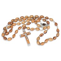 Holyland Rosary Metal Chain and Olive Wood Beaded Rosary Necklace 