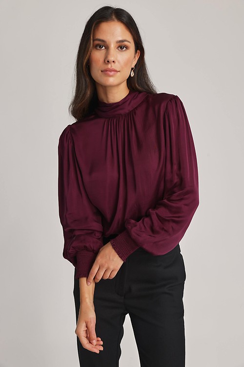 Shop Ensley Tie Neck Blouse in Brown