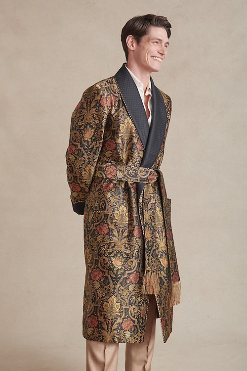 Unlined Luxury Handprinted Silk Dressing Gown - Contrast Paisley