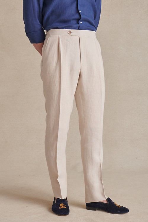 Single Pleated Sartorial Cotton Pants With Side Adjusters - Ivory