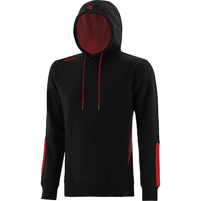 Black hoodie with red stripes on sleeves best sale