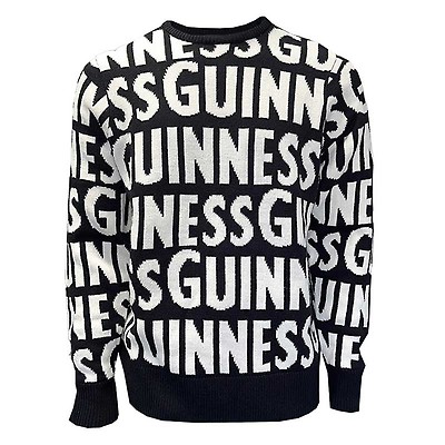 Guinness Official Men’s Knit Sweater – Cream With Green Text, 100% Acrylic, Crew Neck, Machine Wash