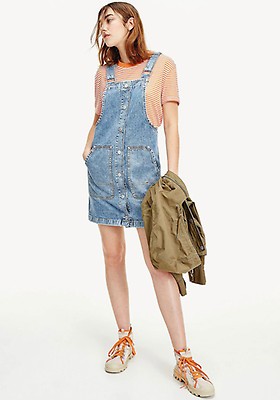 tommy jeans denim dungaree mini dress