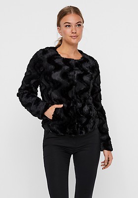 curl short fake fur jacket black