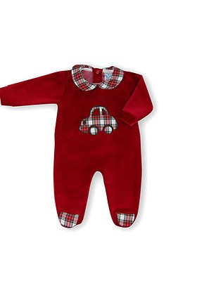 red velour baby grow