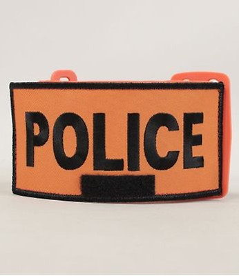 Brassard brodé Police, Pompier et Sécurité tissu orange écriture noire  Administration POLICE Administration POLICE