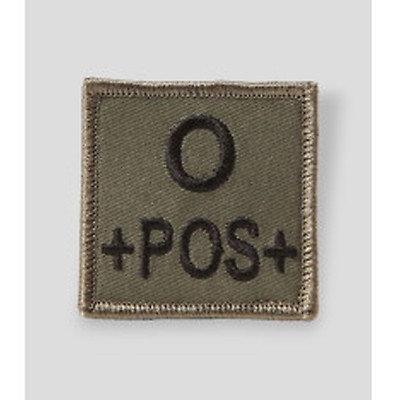 Patch Brodé Groupe Sanguin O- – Taille 5x5 Cm, Velcro, Vert Olive, Pour Identification Médicale Ou Militaire