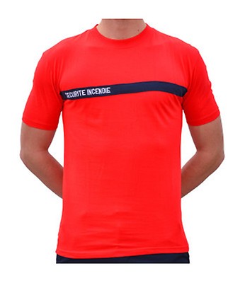 tee shirt 100 coton rouge bande bleue s curit incendie