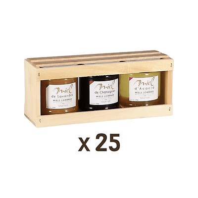Lot de 3 kits de dégustation de miel de 250 g - Coffret cadeau - Naturel -  Miel à apprendre à connaître dans une boîte cadeau pratique en carton -  Contient des