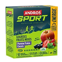 4 Gourdes de Fruits mixés vitaminées Pomme Fraise Cassis Andros Sport