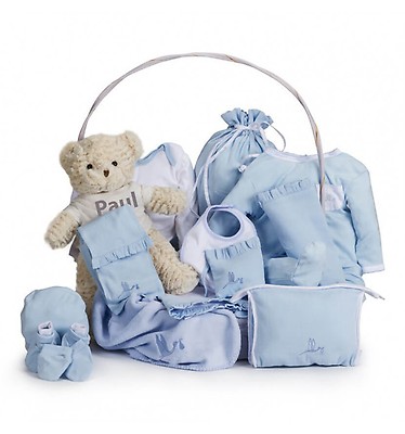 Ideal para Regalo 2 Muselinas + Body, Azul Cesta Completa de Calidad para Recién Nacidos BebeDeParis Canastilla Bebe Personalizada Presentación de Lujo Set de Regalos para Niño/Niña Baby Shower 