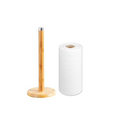 Porte Sopalin Sur Pied En Bois De Bambou - Support Rouleau Papier Cuisine/Salle De Bain, Base Antidérapante
