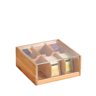Lumaland Cuisine Boîte à thé en Bambou avec 8 Compartiments 26 x 16 x 9 cm  | Matériau Durable | Boîte de Rangement Pratique pour Les sachets de thé 