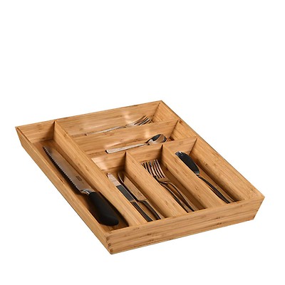Relaxdays Range-couteaux tiroir bois range-couverts extensible cuisine  bambou organiseur HxlxP: 6,5 x 38