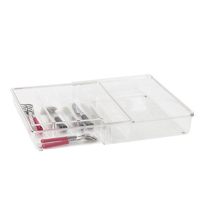 IDesign Linus Lot De 2 Organiseurs De Tiroir De Cuisine Pour Argenterie, Spatules, Couverts, Gadgets, Fournitures De Bureau, Cosmétiques, 10,2 X 20,3 X 7,6 Cm, Transparent