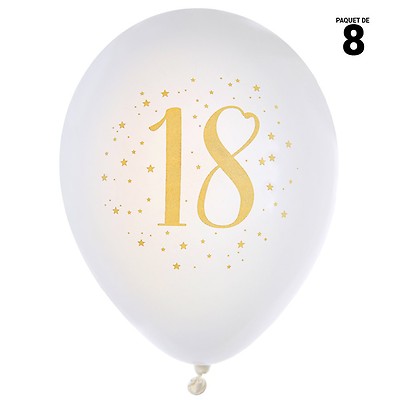 8 Ballons en latex Joyeux Anniversaire blanc et doré métallisé 23 cm