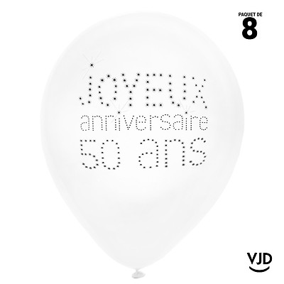 8 Ballons Blanc Et Noir Joyeux Anniversaire 40 Ans 23 Cm Vaisselle Jetable Discount
