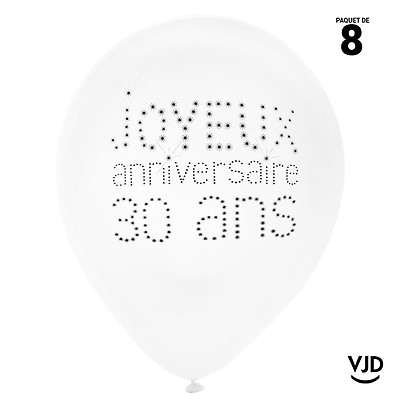 8 Ballons Blanc Et Noir Joyeux Anniversaire Ans 23 Cm Vaisselle Jetable Discount