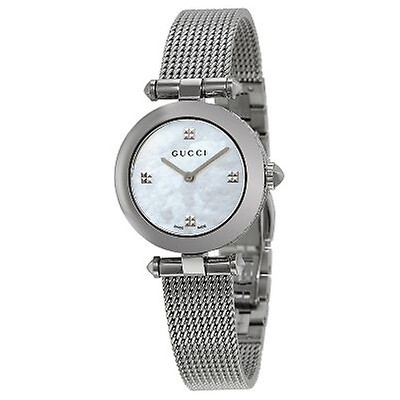 Gucci Diamantissima Quartz Diamonds Mother of Pearl Dial Silver Mesh Bracelet Watch for Women - YA141504