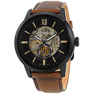 Fossil Dean Black Dial Black PVD Stainless Steel Automatic Men's Watch ...