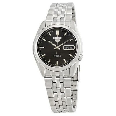 seiko 5 automatic black dial stainless steel men's watch snzf17