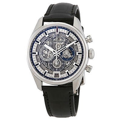 Zenith El Primero 36000 VPH Black Dial Black Leather Men's Watch 03. ...