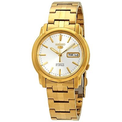 Seiko 5 Automatic Black Dial Yellow Gold Tone Men S Watch Snkk22 Snkk22 Seiko Seiko 5 Jomashop