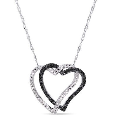 Amour 1/10 CT TW Diamond Cursive Double Heart Necklace in 10k Yellow ...