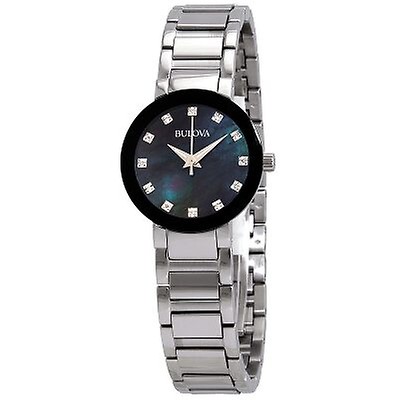 Bulova Mother of Pearl Diamond Dial Stainless Steel Ladies Watch 96R173 ...