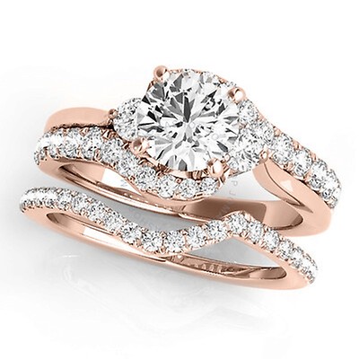 Maulijewels 14K Halo Diamond Bridal Set 0.60 Carat Rose Gold Engagement ...