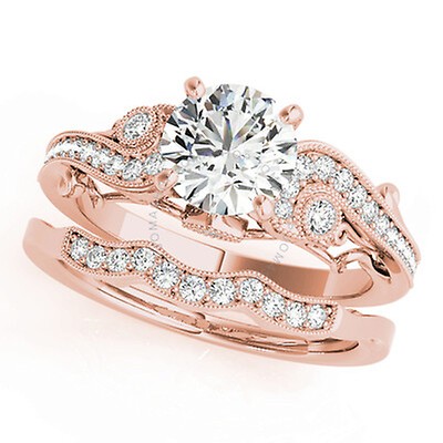 14K Rose Gold Complete Bridal Diamond Ring (7/8 Ct. Tw.) - International Gems