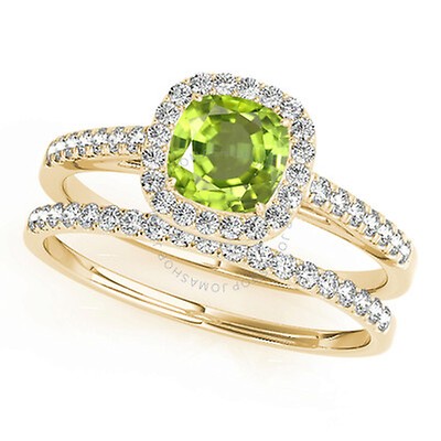 Amour 1/2 CT TGW Peridot and Diamond Halo Heart Ring in 10k Yellow Gold ...