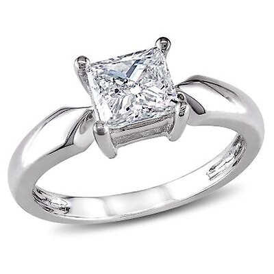 Amour 1/4 CT Princess Diamond TW Solitaire Ring 10k White Gold I2;I3 ...