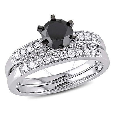 Amour 1 3/8 CT TW Black Diamond Bridal Set in 10k White Gold with Black ...