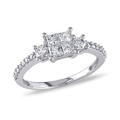 Amour 1/5 CT Princess and Round Diamonds TW Engagement Ring 10k White ...