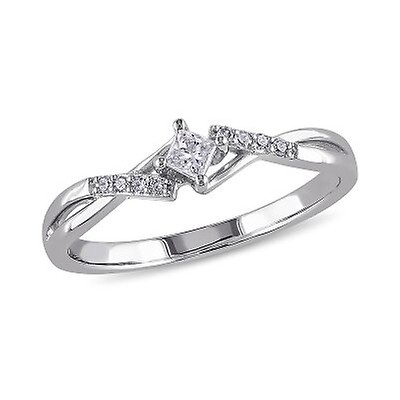 Amour 1/4 CT Round and Princess Diamonds TW Engagement Ring 10k White ...