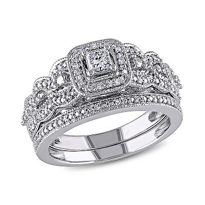 Amour 1/4 CT Princess and Round Diamonds TW Engagement Ring 10k White ...