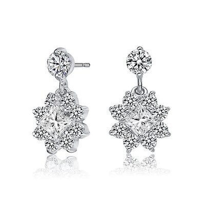 Megan Walford Sterling Silver Pear and Round Cubic Zirconia Drop ...