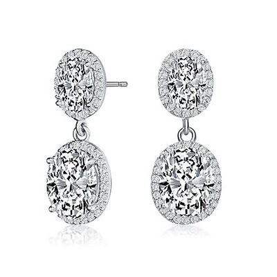 Megan Walford Sterling Silver Pear and Round Cubic Zirconia Drop ...