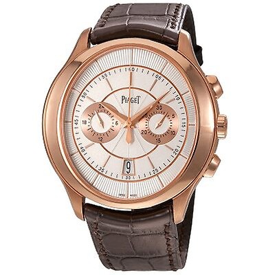 Piaget Emperador Automatic Silver Dial Brown Leather Men's Watch ...