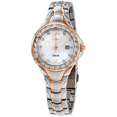 Seiko Solar Mother of Pearl Dial Stainless Steel Ladies Watch SUT051 ...