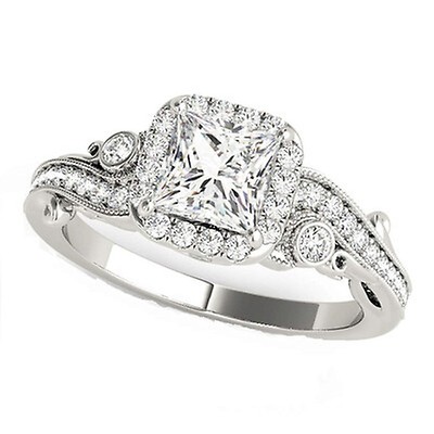 Maulijewels 14K White Gold 0.60 Carat Halo Diamond Engagement Bridal ...