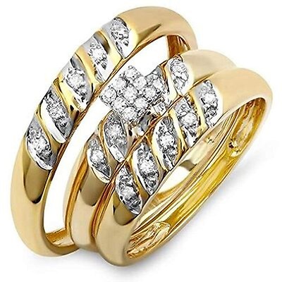 Maulijewels Halo Diamond Engagement Bridal Ring Set in 14K Solid Yellow ...
