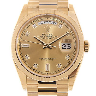 Rolex Day-Date 36 Automatic Diamond Champagne Dial 18kt Yellow Gold ...